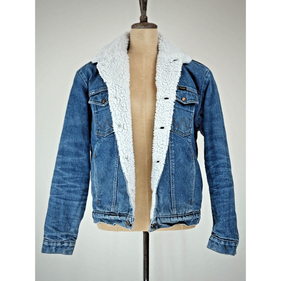 90's Vintage WRANGLER Sherpa Lined Denim Jacket Men's Trucker MEDIUM #0101 - Picture 3 of 16